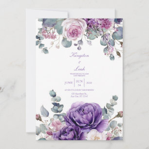 Invitación Elegante Polvo de Peonía Púrpura Eucalipto Dorado