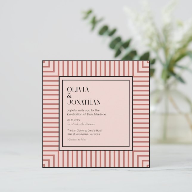 Invitación Elegante Polvo Tiras Rosa Simple Boda (Anverso de pie)