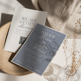 Invitación Elegante Polvoriento Azul Dinero Antiguo Clásico C