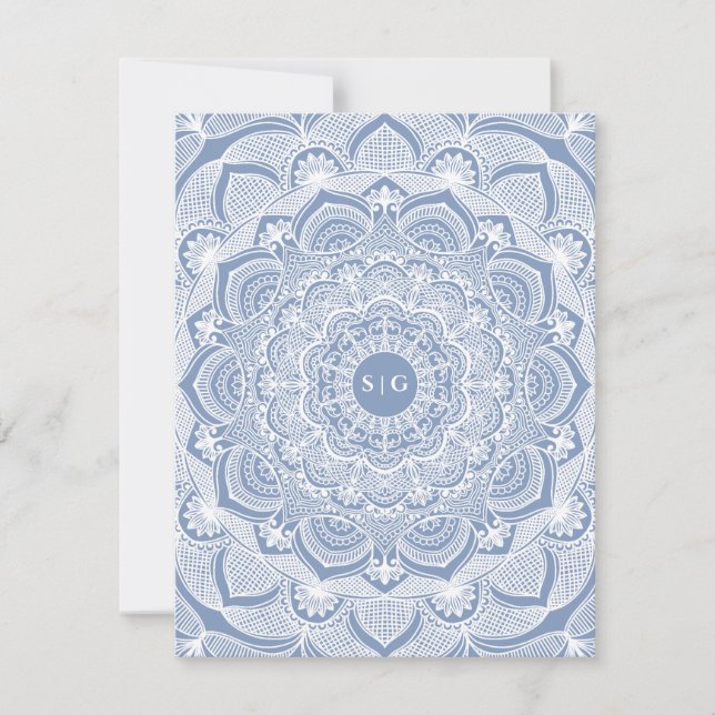 Invitación Elegante polvoriento azul encaje mandala clásico (Anverso)
