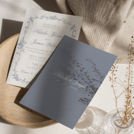 Invitación Elegante Polvoriento Azul Floral Boho Botánico Bod