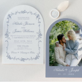 Invitación Elegante Polvoriento Azul Floral Boho Chic Arquead