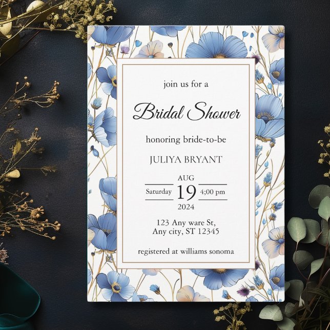 Invitación Elegante polvoriento azul floral Bridal Shower (Subido por el creador)
