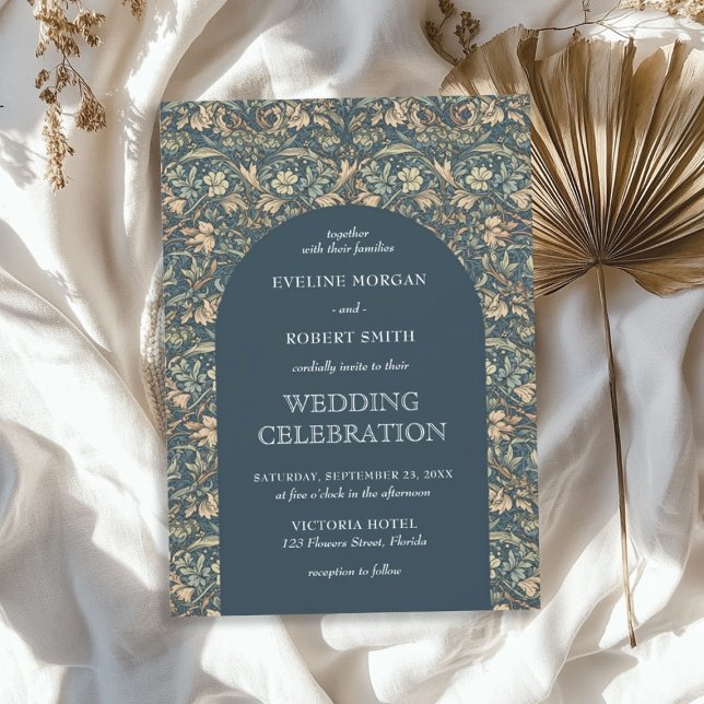 Invitación Elegante polvoriento marfil azul floral Art Nouvea (Elegant dusty blue ivory floral Art Nouveau Invitation)
