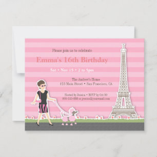 Invitación Elegante Poodle Eiffel Tower Paris Birthday Party