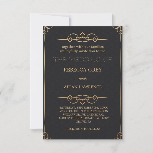 Invitación Elegante popular Relieve metalizado de Faux de Oro (Anverso)