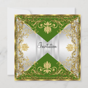 Invitación elegante popular verde y dorada