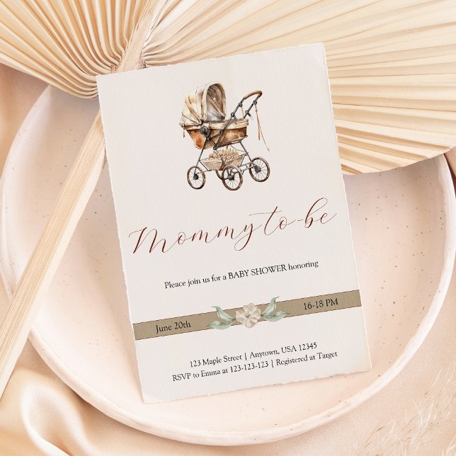 Invitación Elegante portador de bebé viejo género neutro (Elegant Old Baby Carriage Gender Neutral Invitation
)