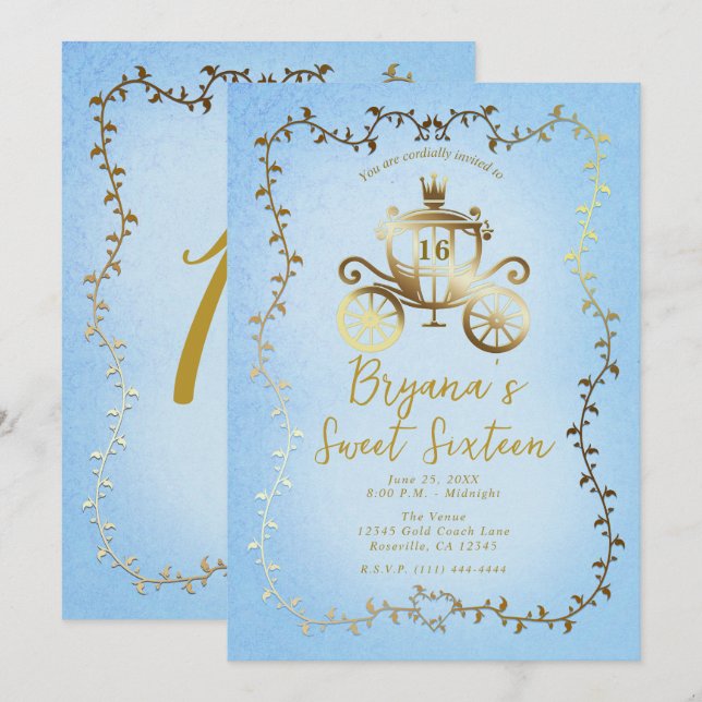 Invitación Elegante portaobjetos de oro Blue Storybook Sweet  (Anverso / Reverso)
