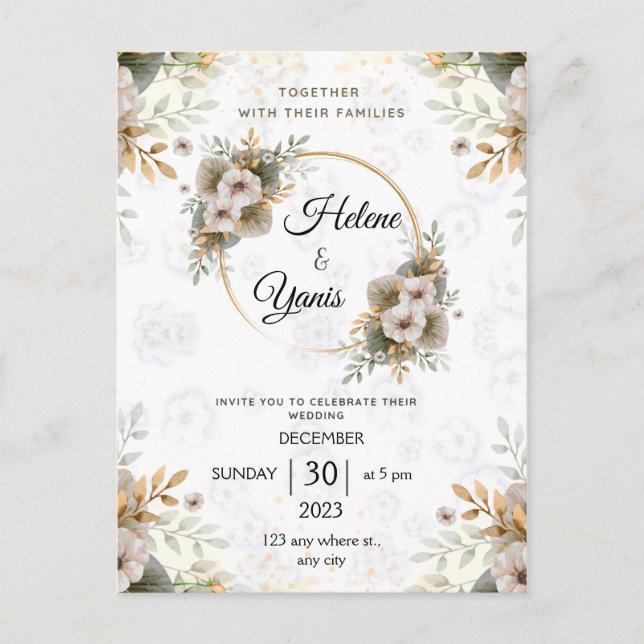 Invitación Elegante postal clásica de la boda floral (Anverso)