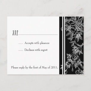 Invitación Elegante postal RSVP de rosa blanca y negra