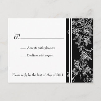 Invitación Elegante postal RSVP de rosa blanca y negra