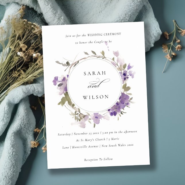 Invitación Elegante pradera rústica Lilac Floral Wreath Boda (Subido por el creador)