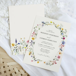 Invitación Elegante prado de flores silvestres crema boda