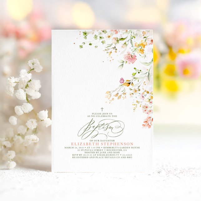 Invitación Elegante prado de verano flores silvestres bautism (Wildflowers Baptism Invitation)