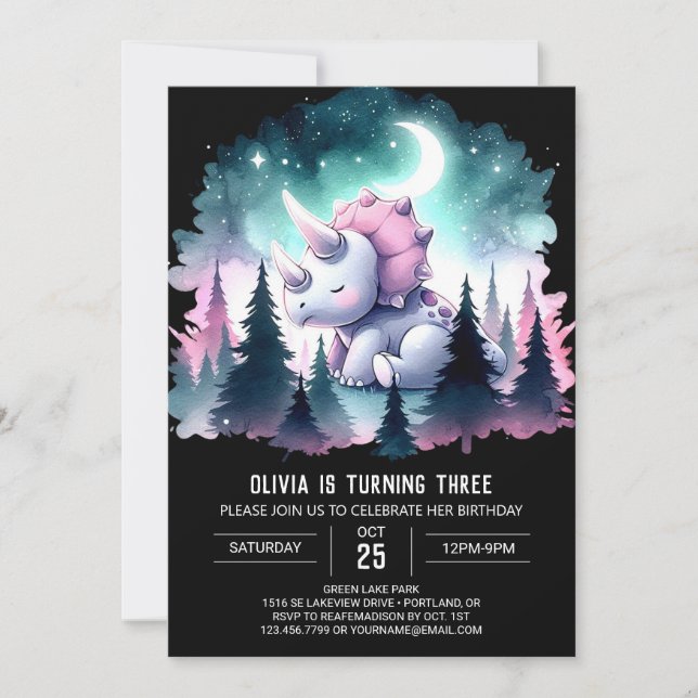 Invitación Elegante prehistórico de los triceratops cumpleaño (Anverso)