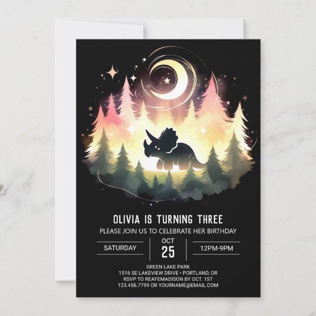 Invitación Elegante prehistórico de los triceratops cumpleaño (Anverso)