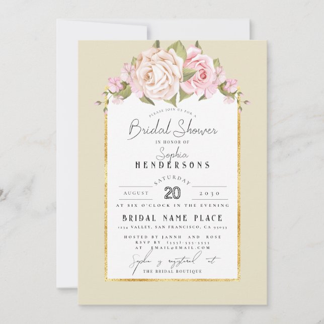 Invitación Elegante presupuesto Floral Rosa Relieve metalizad (Anverso)