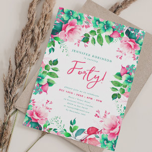 Invitación Elegante primavera acuarela Floral 40 cumpleaños