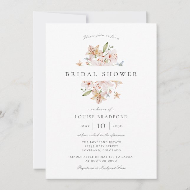 Invitación Elegante Primavera acuarela Floral Bridal Shower (Anverso)