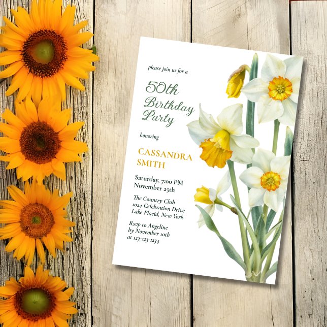 Invitación Elegante Primavera Amarillo Daffodil Cumpleaños Fl (Subido por el creador)