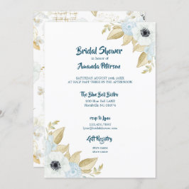 Invitación Elegante Primavera Azul y Floral Floral Bridal Sho