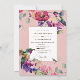 Invitación Elegante Primavera Flor rosa Flor Aves florales Bo