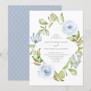 Invitación Elegante primavera floral Diamante Dusty Boda azul