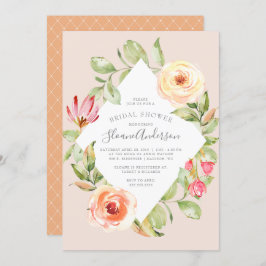 Invitación Elegante Primavera Floral Diamante Peach Bridal Du