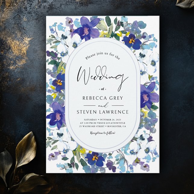 Invitación Elegante primavera polvoriento azul violeta boda f (Subido por el creador)