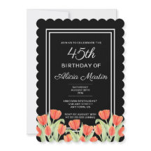 Elegante Primavera Red Tulip Flora Negro 45 cumple