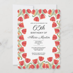 Invitación Elegante Primavera Rojo Tulipán Flor 65º cumpleaño