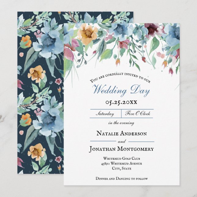 Invitación elegante primavera romántica floral polvoriento bo (Anverso / Reverso)