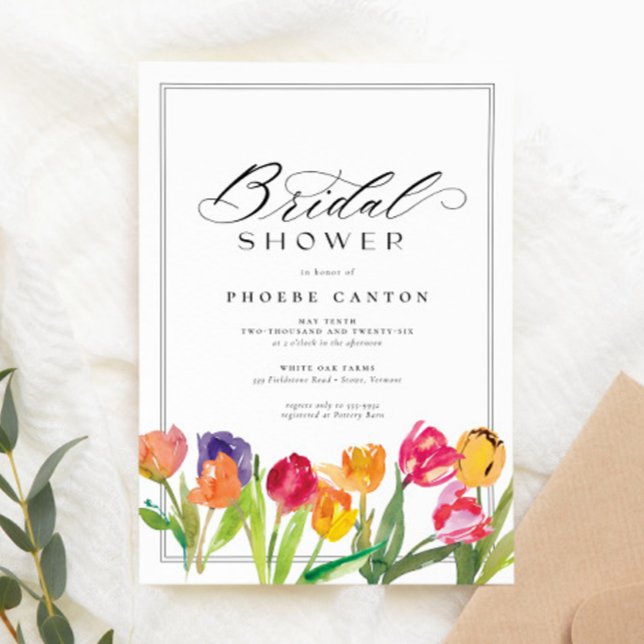Invitación Elegante Primavera Tulip Calligraphy Bridal Shower (Subido por el creador)