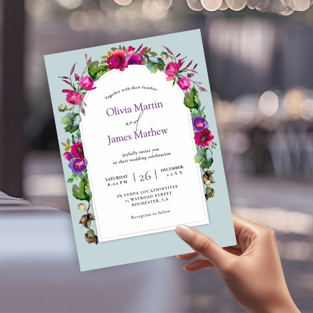 Invitación Elegante primavera verano boda de flores púrpura r (Subido por el creador)