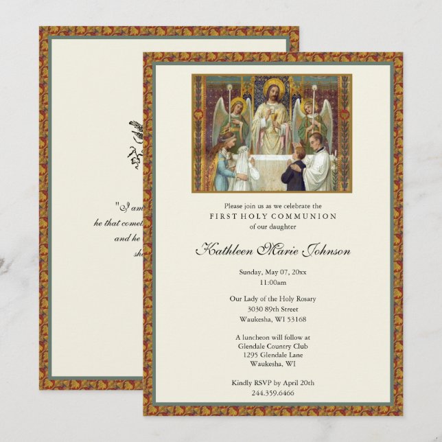 Invitación Elegante Primer Chica de la Santa Comunión (Anverso / Reverso)
