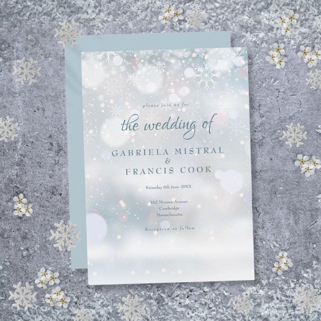 Invitación Elegante primera boda de invierno con copos de nie (Elegant First Snowflakes Winter Wedding Invitation)