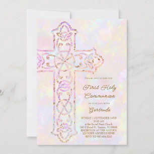 Invitación elegante primera comunión cruz