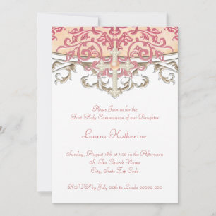 Invitación Elegante Primera Comunión de Coral Peach