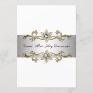 Invitación Elegante Primera Comunión de Niñas en Blanco y Dor