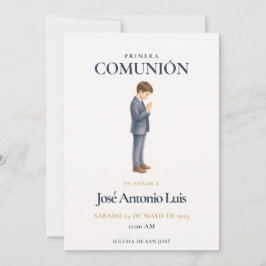 Invitación Elegante Primera Comunión Niño Rezando