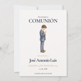 Invitación Elegante Primera Comunión Niño Rezando