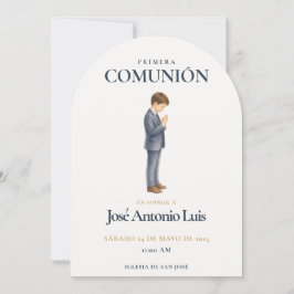 Invitación Elegante Primera Comunión Niño Rezando