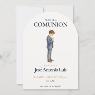 Invitación Elegante Primera Comunión Niño Rezando