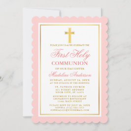 Invitación Elegante Primera Comunión Santa Comunista Rosa y O