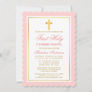 Invitación Elegante Primera Comunión Santa Comunista Rosa y O