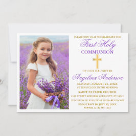 Invitación Elegante Primera Fotografía De Oro Violeta De Comu