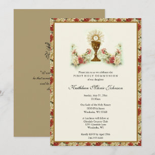Invitación Elegante Primera Santa Comunión Floral