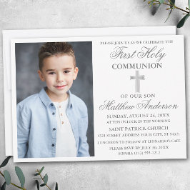 Invitación Elegante Primera Santa Comunión Foto Plata