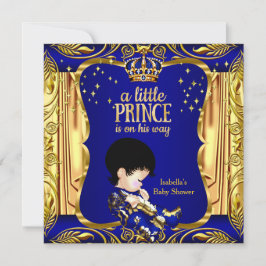 Invitación Elegante Prince Baby Shower Blue Gold Brunette